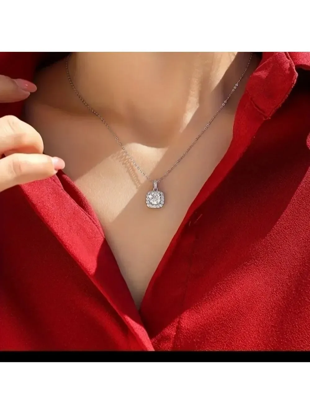 Moissanite Diamond Silver Necklace 1 CT